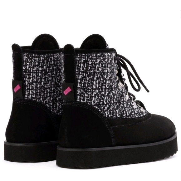 LARROUDE Vail Flat Lace up Boots Size 9 Black Suede Tweed NEW $415 NWOB - Picture 3 of 10